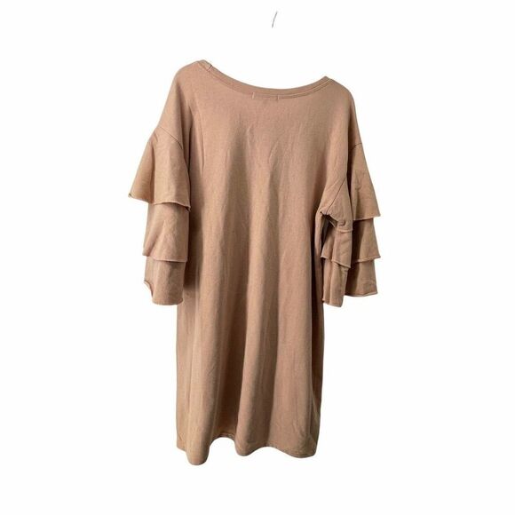 Dramatic Tiered Ruffle Sleeve Dress Womens Size 2X Blush Pink Knit Knee Length - Picture 3 of 5